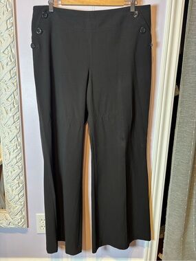 Dalia Black Wide Leg Mid Rise Pants with Side Button Detail